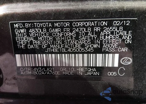 2013 Lexus Gs 350 from USA, damaged, VIN JTHBE1BL4D5005345
